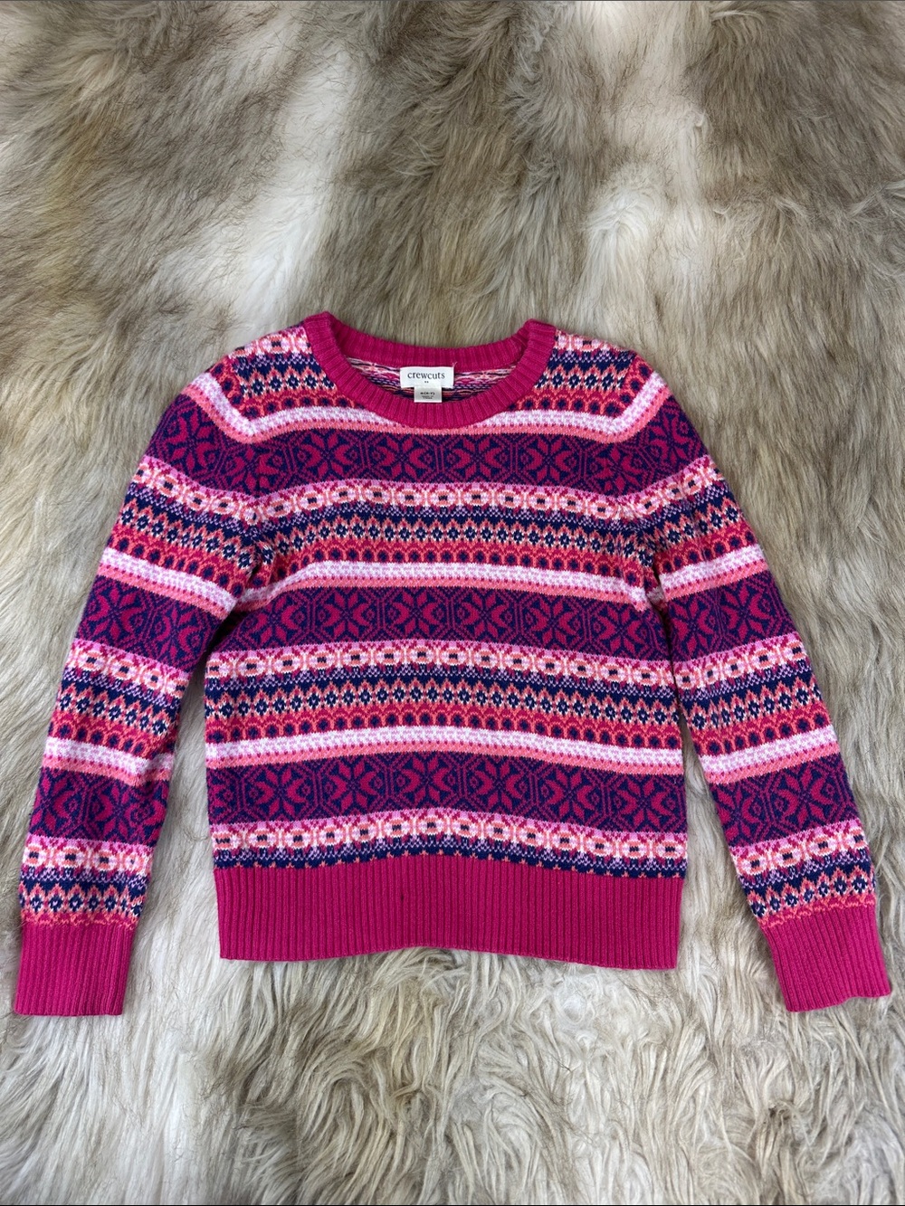 Crewcuts J.Crew Girls Fair Isle Sweater Pink Navy Size 6/7